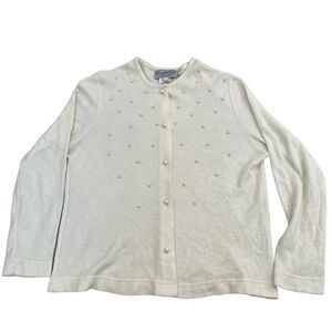 Vintage Stonebridge Petites Medium Women’s Pearl Cardigan Soft Sweater